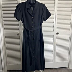 Nanette Lepore Black Midi Dress with Gold Buttons